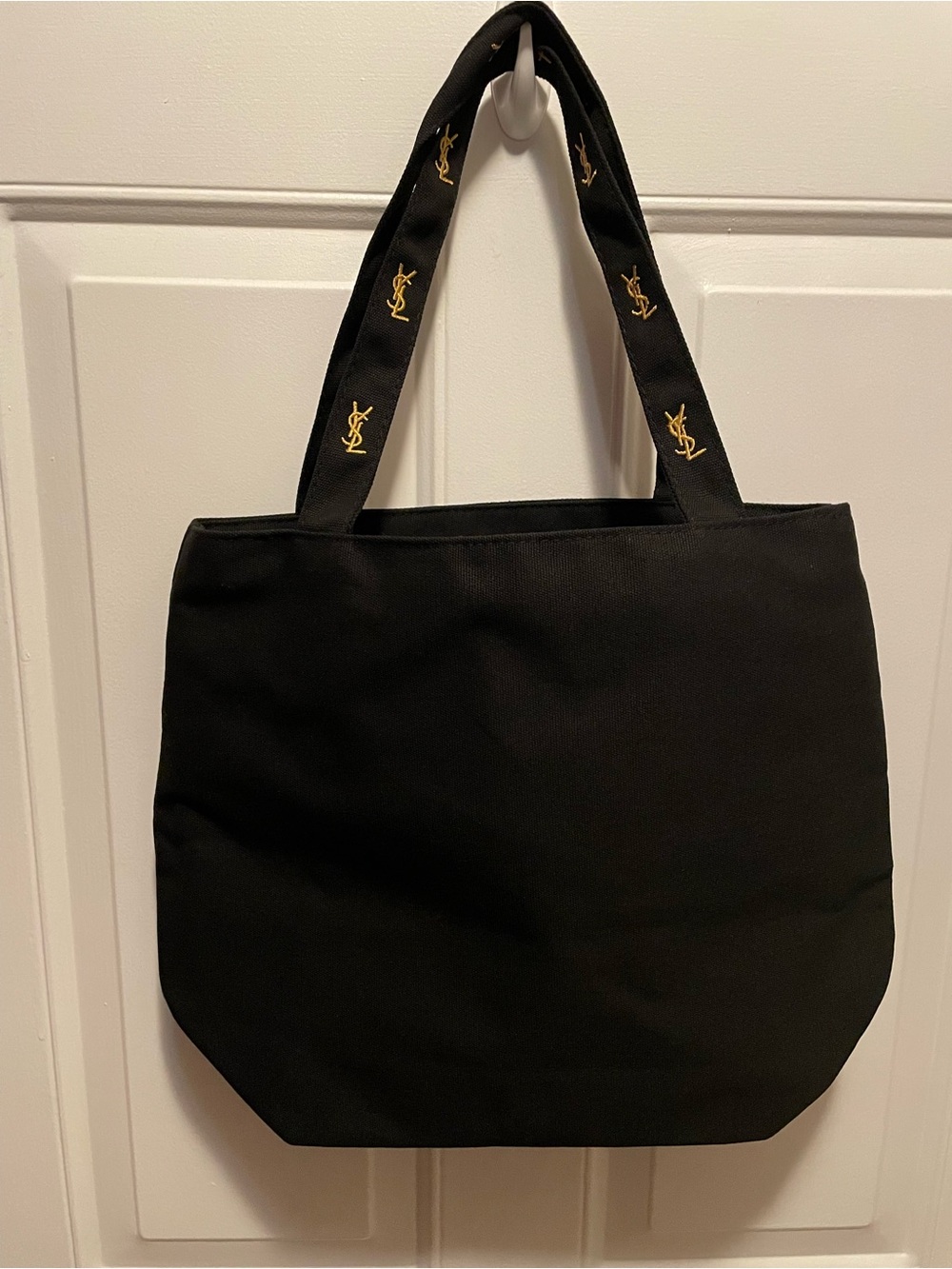 YSL design Black Canvas Tote Bag with Gold embroidered Logo - Picture 5 of 7